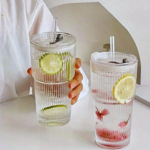 400ml & 600ml Reusable Glass Cup/Tumbler With Lid And Straw