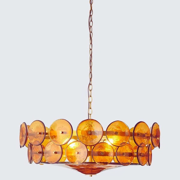 Textured Glass Disc Chandelier – French Nordic Retro Pendant Light