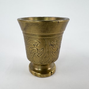 Taza de latón grabada vintage, recipiente pequeño, decoración rústica bohemia