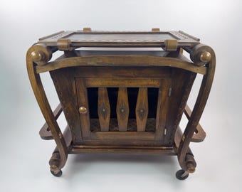 French Vintage Beech Bar Cart with Removable Tray, Mid-20th Century