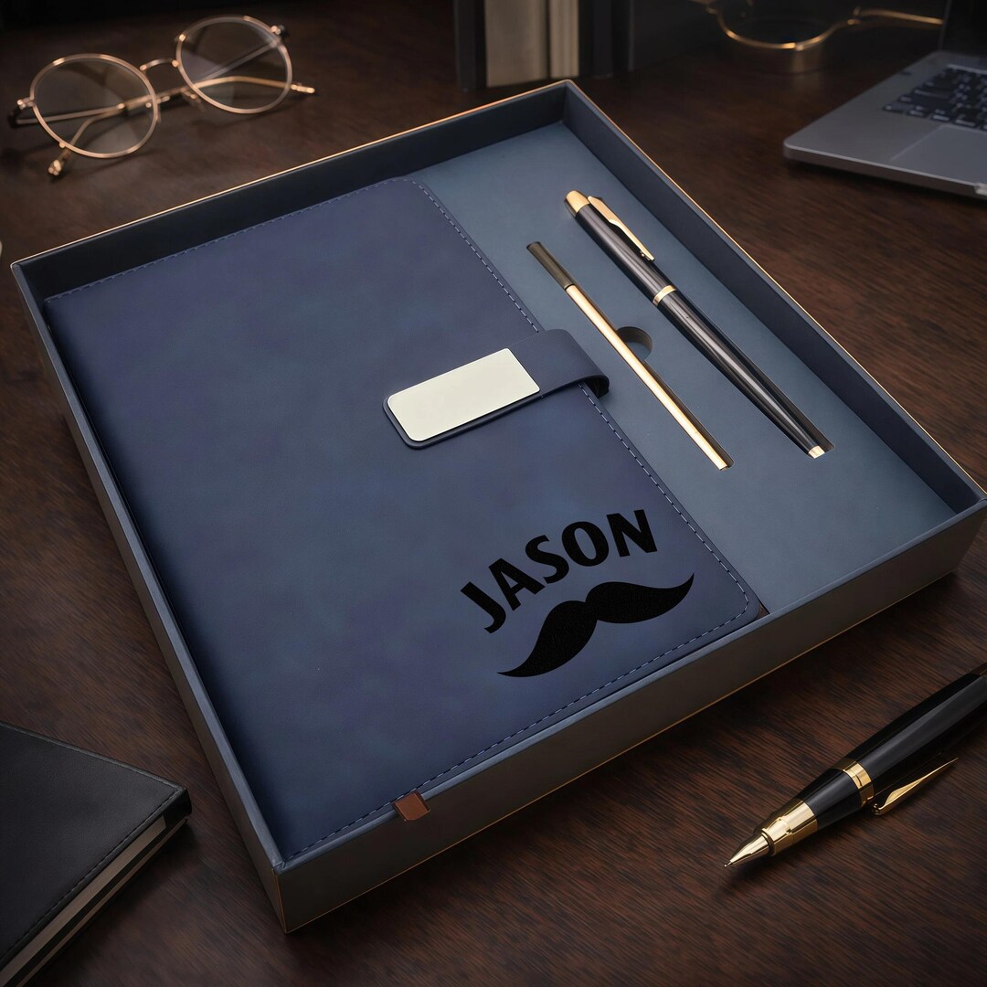 Custom Logo Leather Notebook Gift Set, Corporate Branded Journal With ...