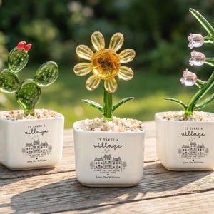 Personalized Stained Glass Flower Pot, It Takes a Village Teacher Gift, Thank You Gift for Nanny, Daycare, Babysitter or Caregiver