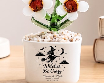 Glass Flower Decor, Witches Be Crazy, Witchy Halloween Decor, Spooky Home Decor, Personalized Witch Gift, Cute Floral Room Decor