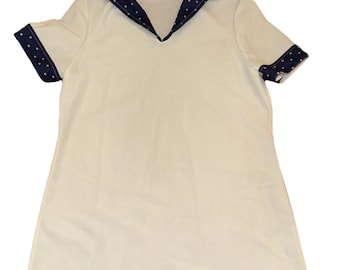 Top/cubierta vintage clásico Jantzen M con cuello de lunares azules, estilo marinero, fabricado en EE. UU.