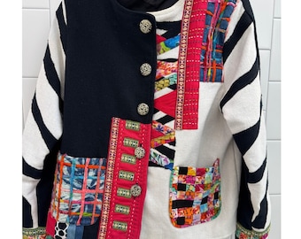 Parsley & Sage Art to Wear Patchwork Heart Jacket Lagenlook Quilted Cotton Med