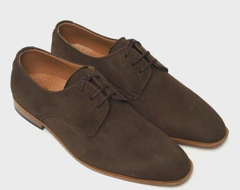 Brązowe, zamszowe buty typu oksford | Klasyczne, formalne, sznurowane obuwie męskie