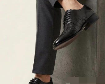 Handmade Men's Black Wingtip Brogue Derby Shoes Men Leather Formal Classic Dress Lace Up