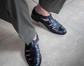 Handgefertigte Fischersandalen aus Leder für Herren: Gepolsterte Fußeinlage, echtes Leder Chappal