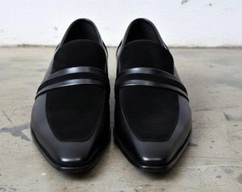 Handmade Black Leather Penny Loafers for Men Luxury Formal Wedding Slip On Shoes