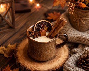Cozy Coffee Mug Candle, Fall Aesthetic Candle, Cinnamon Orange Candle, Autumn Decor, Rustic Home Gift, Handmade Soy Wax Candle