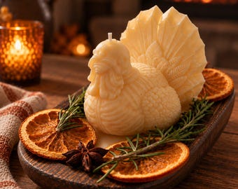 Spiced Orange Turkey Candle | Thanksgiving Soy Candle in Wooden Bowl | Rustic Fall Decor