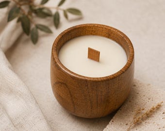 Wooden Bowl Candle, Handmade Soy Candle, Wooden Wick Candle, Rustic Home Decor, Cozy Gift, Natural Wood Candle, Farmhouse Decor