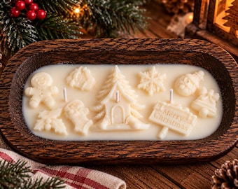 Christmas Dough Bowl Candle | 3 Wick Soy Candle | Gingerbread & Christmas Tree | Rustic Holiday Centerpiece