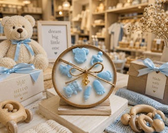 Baby Boy Soy Candle in Wooden Bowl | New Baby Boy Gift | Baby Shower Gift | Nursery Decor | New Mom Gift | Handmade Candle