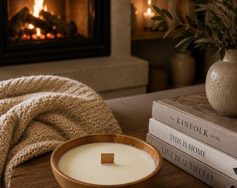 Hygge Soy Candle | Rustic Wooden Bowl Candle | Cozy Home Gift