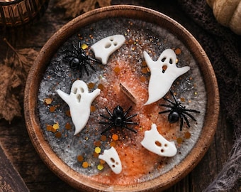 Haunted Ghost Bowl Candle – Halloween Soy Candle with Wooden Wick