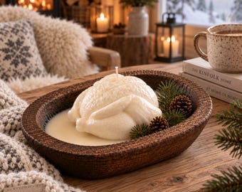 Thanksgiving Turkey Candle in Wooden Bowl | Decorative Soy Candle | Fall Table Centerpiece