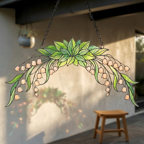 Lily of the Valley Suncatcher: Stained Glass Floral Art Decor, Birth Flower Gift