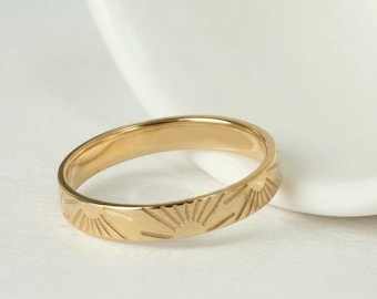 Handgestempelter Sunrise Ring - 14k Gold Filled Sunburst Band