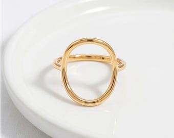 Anillo de círculo abierto de oro de 14k – Anillo Karma minimalista, estilo geométrico de plata de ley