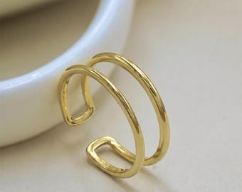 Double Band Ring: 14k Gold Filled, Sterling Silver Stacking Band