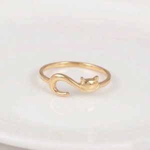 Anillo envolvente con diseño de gato - Anillo minimalista de oro con diseño de gato - Regalo para amantes de los gatos - Joyería de animales - Anillo ajustable con diseño de gatito - Regalo para ella - Regalo para mamá