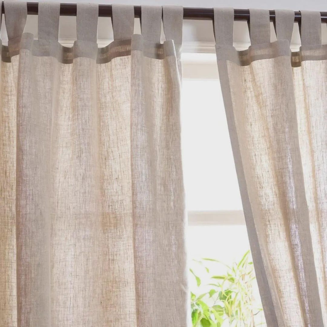 Natural Linen Curtains Panel Set. Tie Top/rod Pocket Linen Window ...