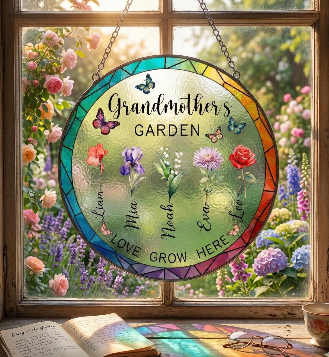 Personalized Birth Flowers Stained Glass Suncatcher Mothers Day Gift ...