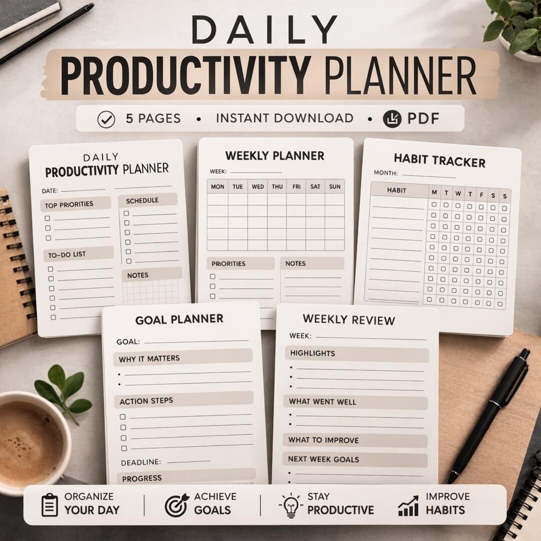 Daily Task Planner Printable, Minimalist Daily Task Planner PDF, Simple ...