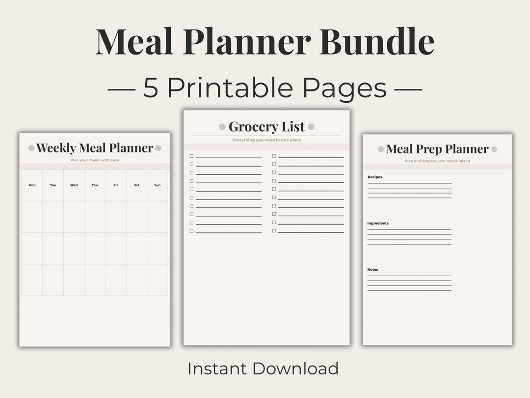 Minimalist Meal Planner Printable PDF, Weekly Meal Planner, Grocery ...