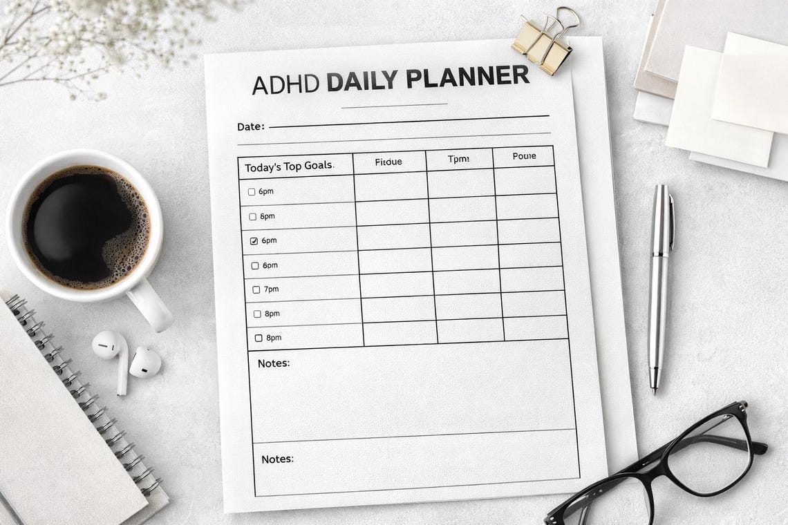 ADHD Focus Planner Printable PDF, Simple ADHD Planning Page, Minimal ...