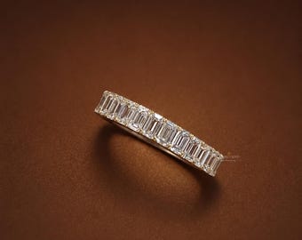 3ctw Emerald Cut Lab Grown Diamond Eternity Band | 14K Yellow Gold Wedding Band | Shared Prong Stacking Ring | Full Eternity Bridal Band