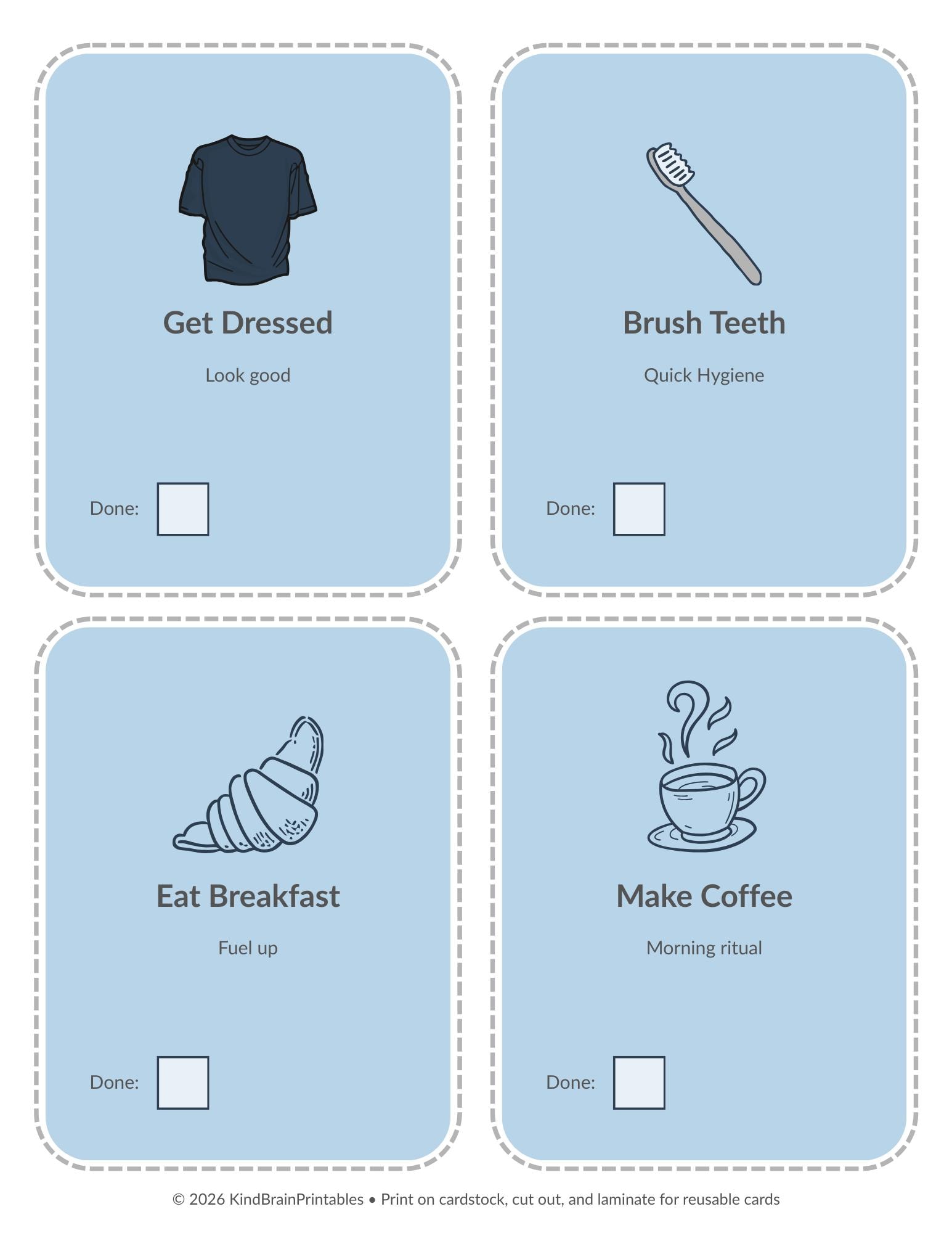 ADHD Morning Routine Cards Printable | Visual Task Cards | Executive ...