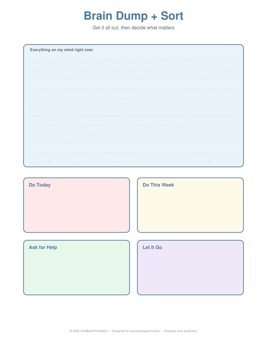ADHD Brain Dump Sheet Printable | Priority Sorter | Overwhelm Tool ...