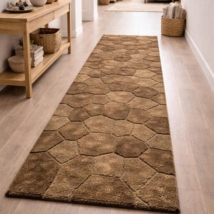 Hand Tufted Wool Rug, Soft Taupe Brown Geometric Modern Carpet image 5