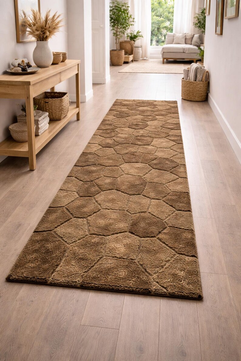 Hand Tufted Wool Rug, Soft Taupe Brown Geometric Modern Carpet image 5