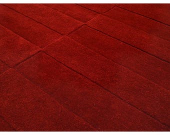 Urban Geometric Wool Rug, Hand Tufted Modern Red Carpet