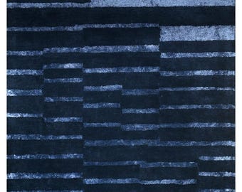 Urban Geometric Midnight Blue Wool Rug, Hand Tufted Modern Blue Carpet