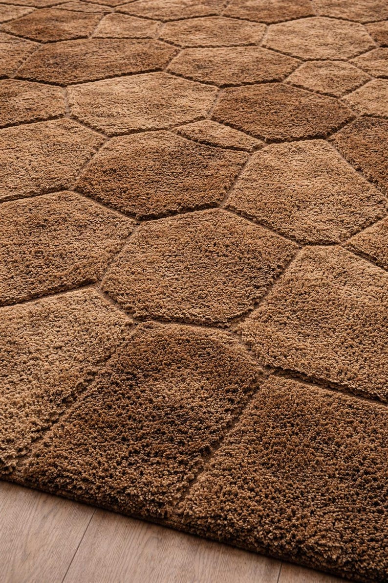 Hand Tufted Wool Rug, Soft Taupe Brown Geometric Modern Carpet image 6