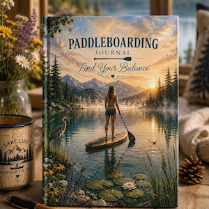 Paddleboarddagboek | Vind je balans | Hardcover avonturendagboek | SUP-cadeau | Notitieboek over het leven aan het meer | Cadeau voor natuurliefhebbers