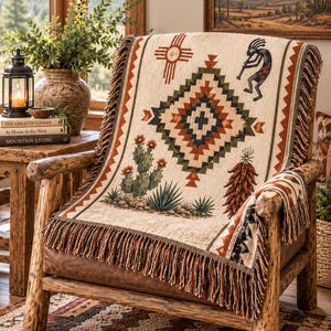 Südwestliche Webdecke | Rustikaler Wandteppich aus Baumwolle im Westernstil | Wüsten-Wandbehang | Boho-Ranch-Dekor | Hergestellt in den USA