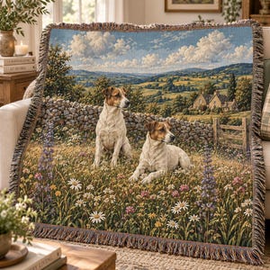 Jack Russell terrier vävd filt | Engelsk landsbygdshundfilt | Terrierälskarepresent | Lantlig heminredning | Väggtapet 50 x 60