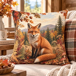 Autumn Fox Pillow Cover | Fall Woodland Decor | Faux Suede Throw Pillow | Rustic Cabin Decor | Fall Forest Animal Cushion Cover