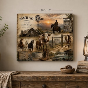 Rustic Ranch Canvas Wall Art, Western Farmhouse Decor, Cowboy Country Print, Ranch Life Wall Decor