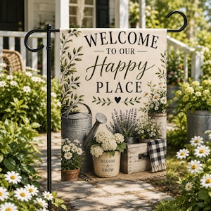 Modern Farmhouse Garden Flag | Floral Welcome Flag | Cottage Garden Decor | Double-Sided Outdoor House Flag | Spring Summer Yard Decor