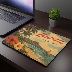 Tapis de souris vintage scène de plage Hawaii Aloha