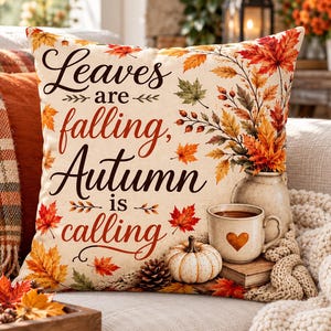 Herbstliche Blätter säumen – Der Herbst ruft! Kissenbezug | Quadratischer Dekokissenbezug | Herbstlicher Landhausstil | Kissenfüllung nicht enthalten