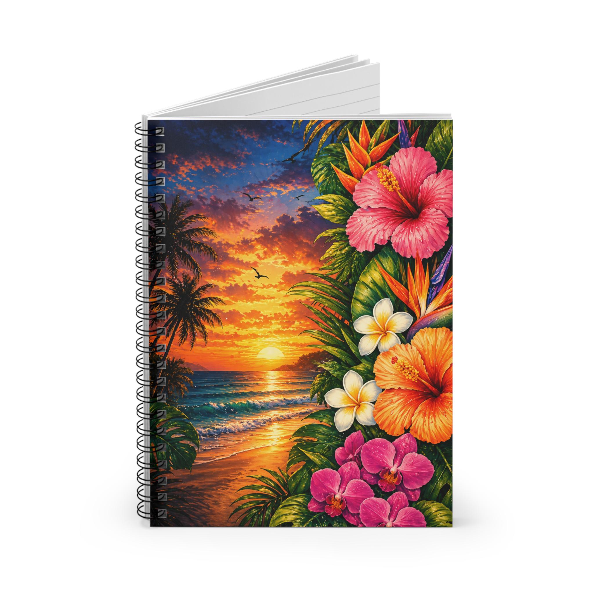 Tropical Sunset Spiral Notebook | 6x8 Beach Journal | Ocean Floral ...