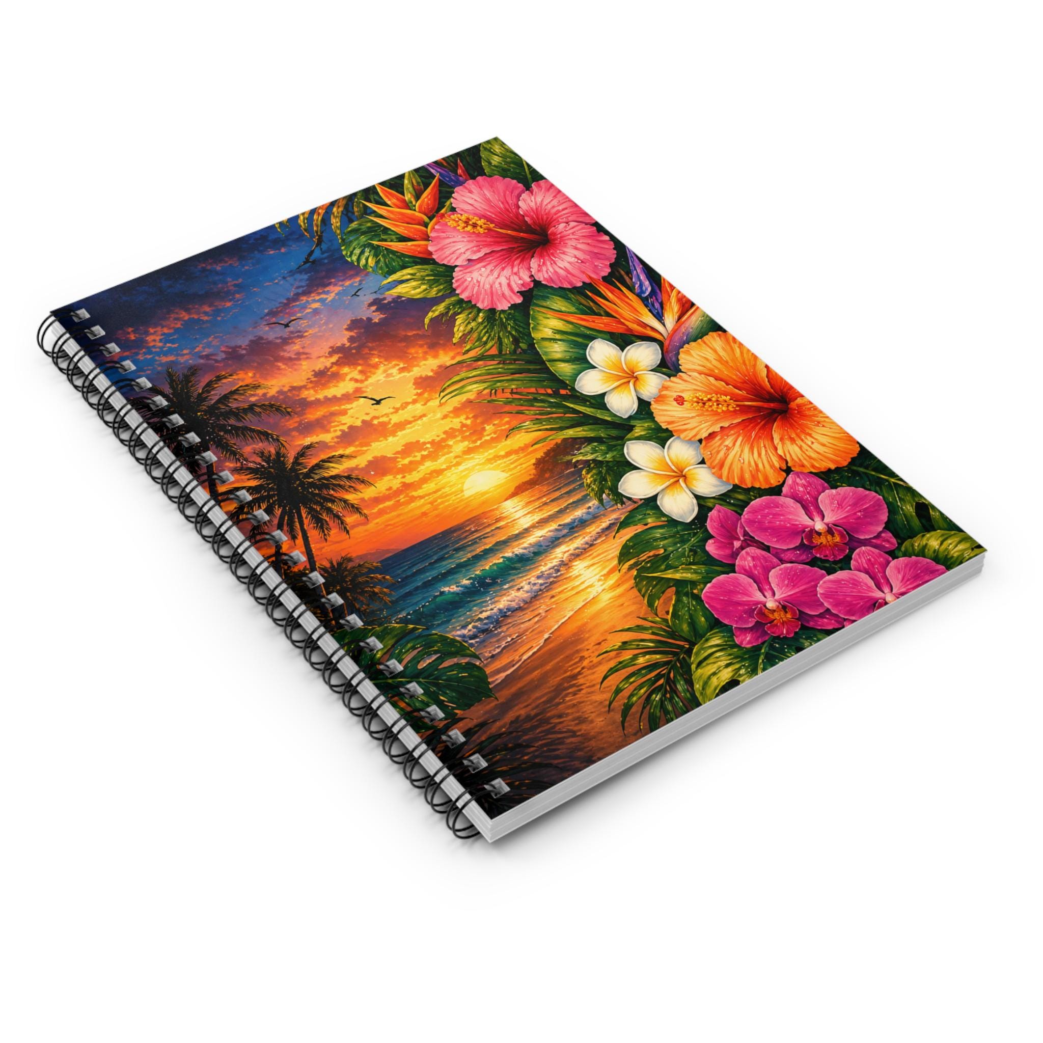 Tropical Sunset Spiral Notebook | 6x8 Beach Journal | Ocean Floral ...