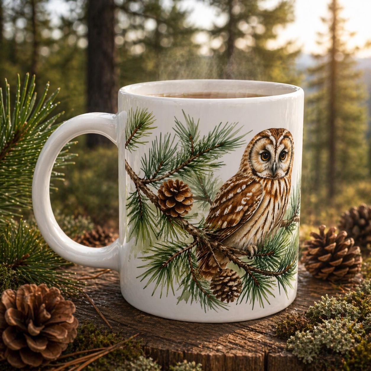 Woodland Owl Mug | Pine Branch Owl Coffee Cup | Nature Lover Gift | Forest Bird Mug | Cozy Wildlife 